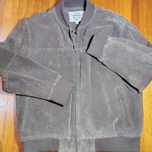 Boston Harbour Suede Bomber Jacket Mens XL Chocolate  Zip Ribbed Collar Cuffs